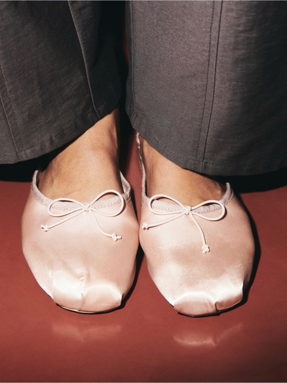 H&M Pink Satin Ballet Mules with Bow